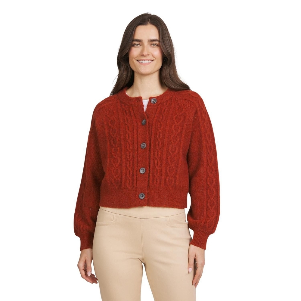 Chaps Rust Cable Knit Cardigan With Large Buttons